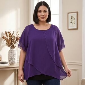 Respi Ronics purple asymmetric Layered Purple Chiffon Top , plus size 2X